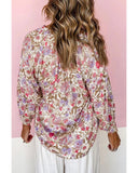Azura Exchange Buttoned Puff Sleeves Shirt with Floral Print - L