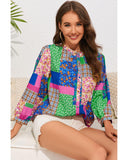 Azura Exchange Floral Patchwork Print Puff Sleeve Shirt - XL