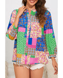 Azura Exchange Floral Patchwork Print Puff Sleeve Shirt - XL