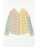 Azura Exchange Mixed Plaid Long Sleeve V Neck Buttoned Shirt - M