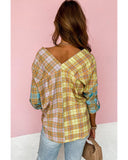 Azura Exchange Mixed Plaid Long Sleeve V Neck Buttoned Shirt - S