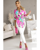 Azura Exchange Floral Print Lace-up Tunic Shirt - S