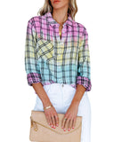 Azura Exchange Vibrant Tie Dye Plaid Button Up Shirt - L