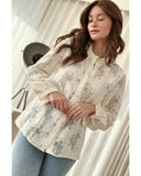 Azura Exchange Lace Stand Neck Textured Shirt - L