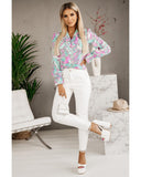 Azura Exchange Floral Print V-Neck Shirt with Ruffle Lapel - S