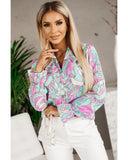 Azura Exchange Floral Print V-Neck Shirt with Ruffle Lapel - XL