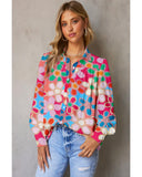 Azura Exchange Floral Print Bubble Sleeve Shirt - XL