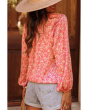 Azura Exchange Floral Bubble Sleeve Shirt with Lace-Up Detail - XL