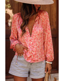 Azura Exchange Floral Bubble Sleeve Shirt with Lace-Up Detail - XL