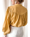 Azura Exchange Pleated Yellow Puff Sleeve Loose Shirt - XL