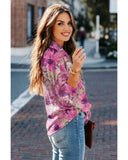 Azura Exchange Floral Print Button Up Puff Sleeve Shirt - L