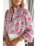Azura Exchange Frilled Collar Floral Bubble Sleeve Shirt - XL