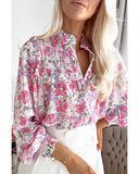 Azura Exchange Frilled Collar Floral Bubble Sleeve Shirt - XL