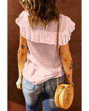 Azura Exchange Lace Splicing Ruffled Short Sleeve T-shirt - 2XL