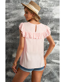 Azura Exchange Lace Splicing Ruffled Short Sleeve T-shirt - S