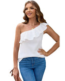 Azura Exchange One Shoulder Crinkle Tank with Ruffle Detail - 2XL