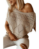 Azura Exchange Pointelle Knit Short Dolman Sleeve Sweater Top - M