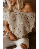 Azura Exchange Pointelle Knit Short Dolman Sleeve Sweater Top - XL