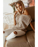 Azura Exchange Pointelle Knit Short Dolman Sleeve Sweater Top - XL
