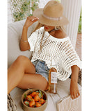 Azura Exchange Fishnet Knit Ribbed Short Sleeve Sweater Tee - M