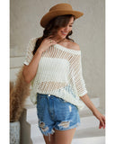 Azura Exchange Fishnet Knit Ribbed Short Sleeve Sweater Tee - M