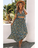 Azura Exchange Floral Ruffled Crop Top and Maxi Skirt Set - M