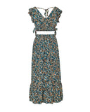 Azura Exchange Floral Ruffled Crop Top and Maxi Skirt Set - M