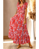 Azura Exchange Floral Ruffled Crop Top and Maxi Skirt Set - XL