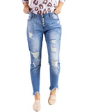 Azura Exchange Button Front Frayed Ankle Skinny Jeans - M