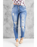 Azura Exchange Button Front Frayed Ankle Skinny Jeans - M