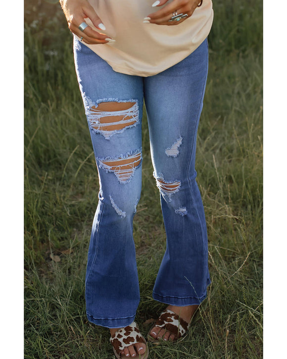 Azura Exchange Distressed Flare Jeans - S
