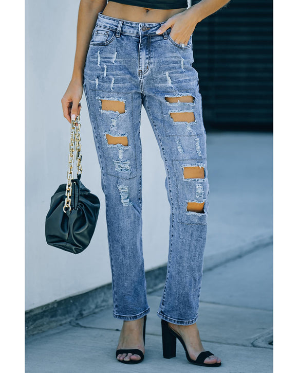 Azura Exchange Distressed Jeans with Buttoned Pockets - S