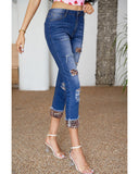 Azura Exchange Leopard Patches Distressed Skinny Jeans - M