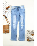 Azura Exchange Ripped High Waist Straight Leg Jeans with Side Splits - 4 US