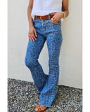 Azura Exchange Leopard Print High Waist Flare Jeans - 10 US