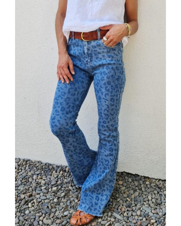 Azura Exchange Leopard Print High Waist Flare Jeans - 6 US