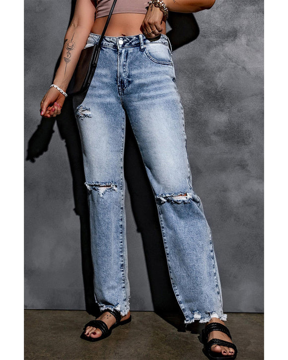 Azura Exchange Wide Leg High Waist Jeans with Ripped Details - 12 US