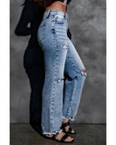 Azura Exchange Wide Leg High Waist Jeans with Ripped Details - 12 US