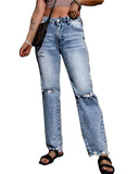Azura Exchange Wide Leg High Waist Jeans with Ripped Details - 14 US