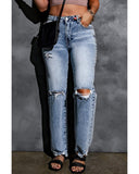 Azura Exchange Wide Leg High Waist Jeans with Ripped Details - 14 US