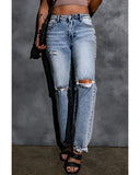 Azura Exchange Wide Leg High Waist Jeans with Ripped Details - 16 US