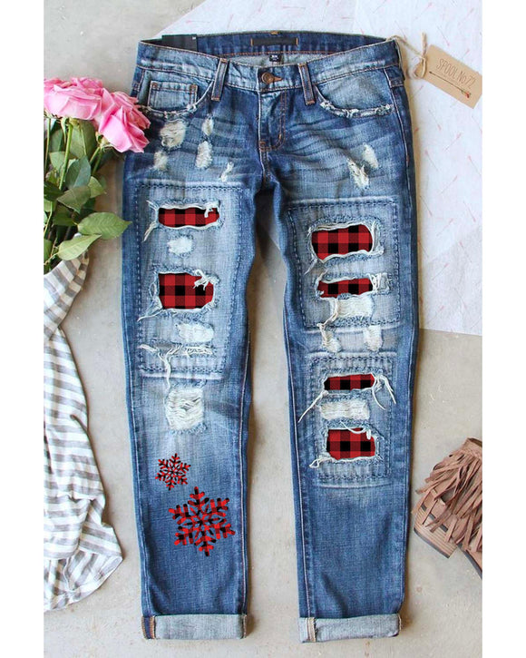 Azura Exchange Distressed Patchwork Jeans - S