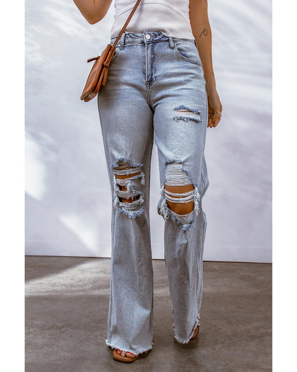 Azura Exchange Wide Leg Distressed Jeans - 10 US