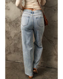 Azura Exchange Distressed Straight Leg Jeans with Frayed Hem - 12 US