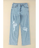 Azura Exchange Distressed Straight Leg Jeans with Frayed Hem - 16 US