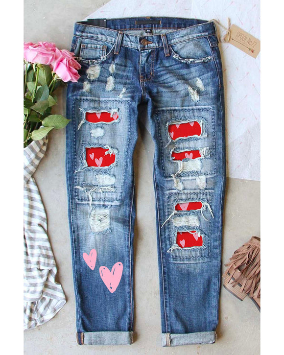 Azura Exchange Patchwork Distressed Jeans - 14 US