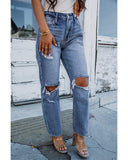 Azura Exchange Knee Cutout Straight Leg Jeans - 14 US