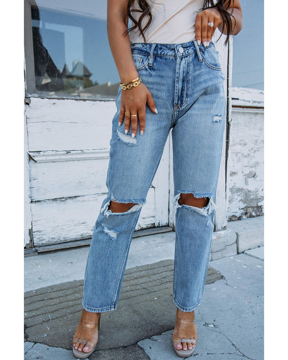 Azura Exchange Knee Cutout Straight Leg Jeans - 6 US