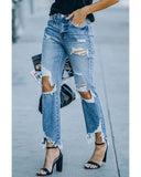 Azura Exchange High Waist Ripped Knee Jeans - 10 US