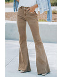 Azura Exchange Khaki High Waist Flare Jeans - 12 US